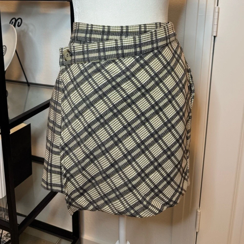 NWT LINE & DOT Lisa Plaid Mini Wrap Skirt Green Multi Size S